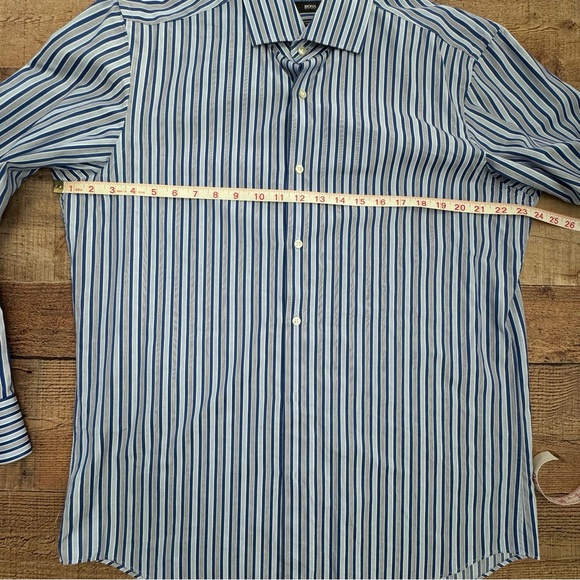 HUGO BOSS Striped Button Down Shirt Regular Fit Two Ply Blue White Size 42 - Picture 6 of 8